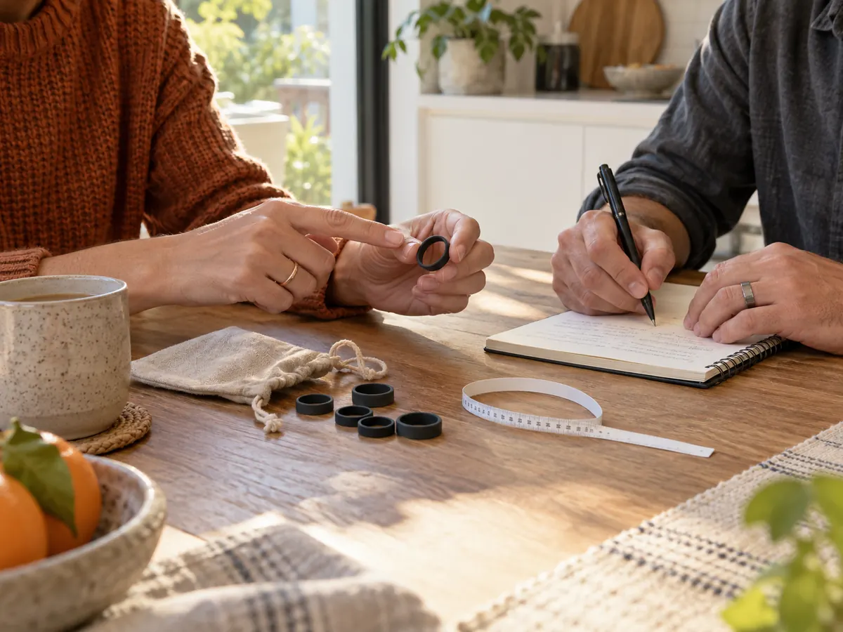 Two people discussing generic smart-ring sizing loops